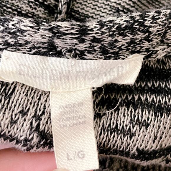 Eileen Fisher Open Front Marled Cardigan Sweater Organic Linen Gray Black Large - Picture 8 of 10